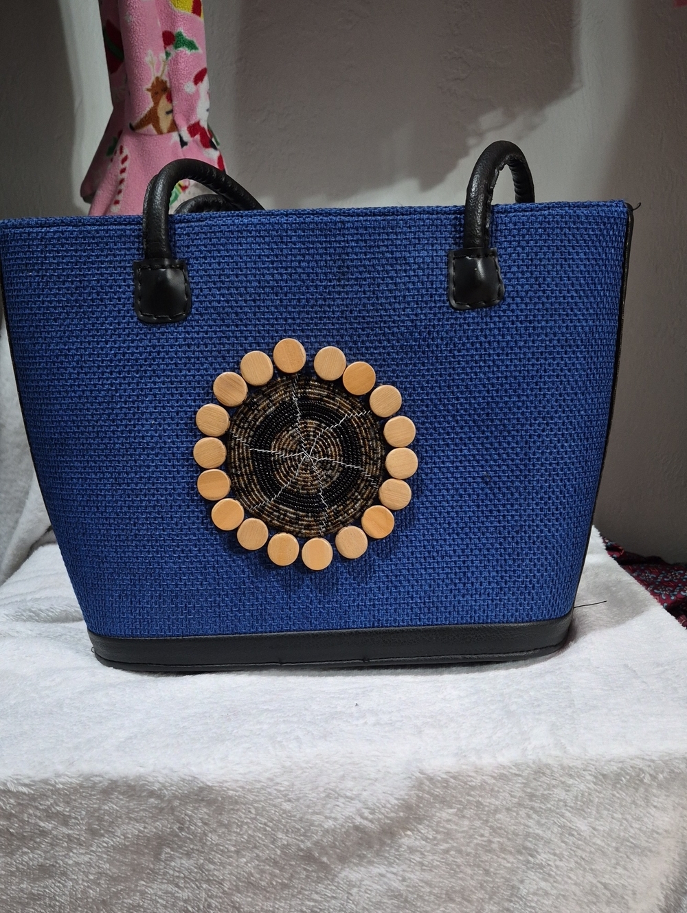 blue handbag a handmade Kenyan design